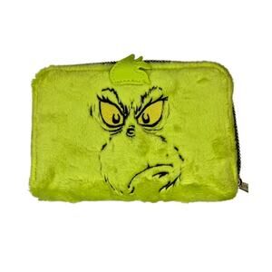 Loungefly Dr. Seuss The Grinch Fuzzy Green Zip Around Wallet NWOT